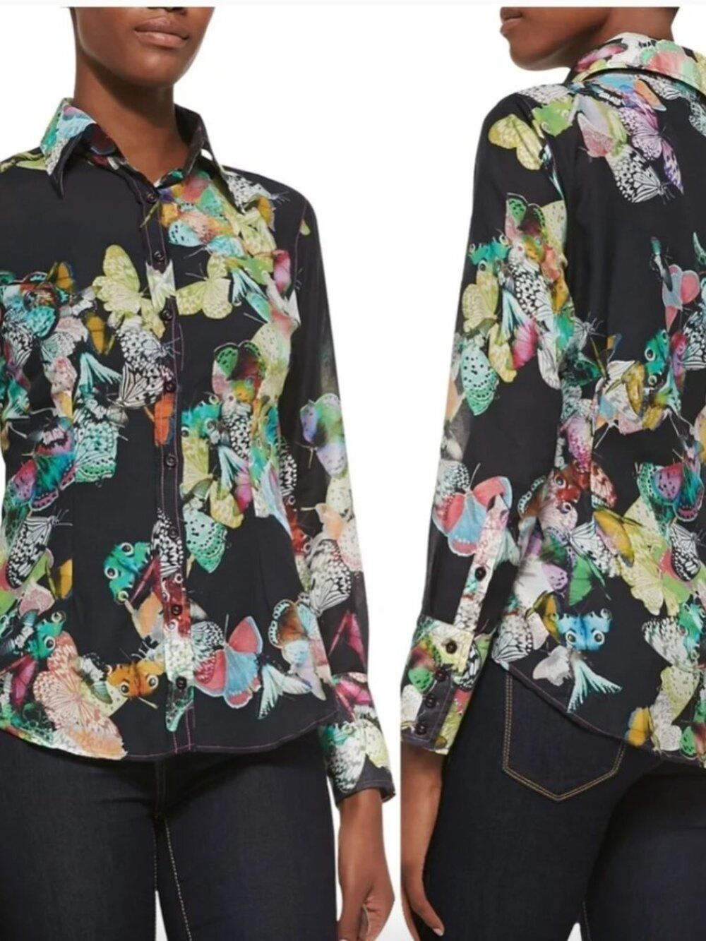 GEORG ROTH Butterfly Print Cotton/Silk Blouse Button down Shirt Top Medium
